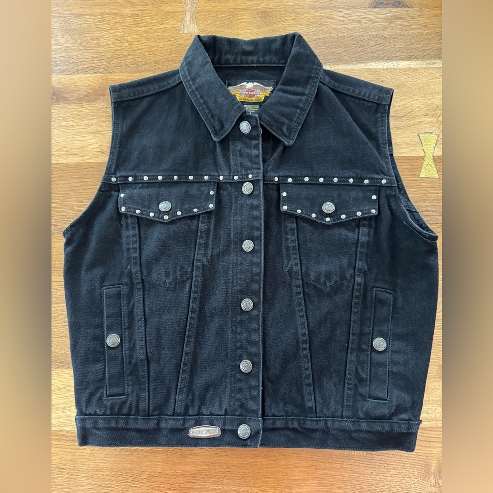 Harley-Davidson Black Denim Vest with Metal Badges